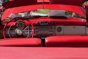 red interior of retro car