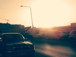 Vintage picture of the street at the sunset