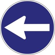 round road sign with an arrow