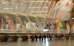 shopping carts in supermarket, bottom view