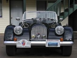morgan, black vintage car, front view