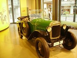 oldtimer green opel at exhibition