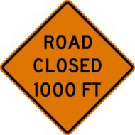 picture of yellow closed road sign