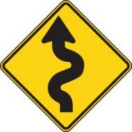 winding road, traffic sign