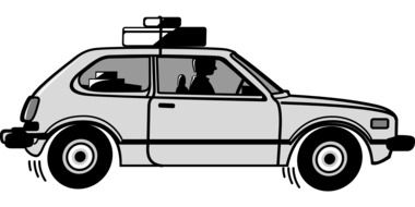 drawing of a gray car with a driver