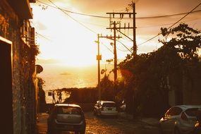 sunset over a city street