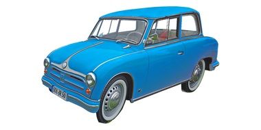 classic blue car on white background