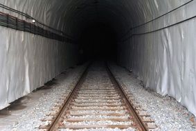 rails in the dark tunnel