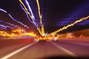 night illuminated road in blurred background