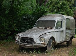 oldtimer grey citroën car at greenery