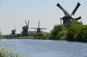 windmills near the canal, netherlands