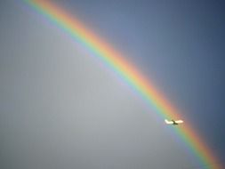 plane in the sky on the background of the rainbow