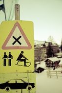 traffic signs on pole at winter