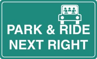 inscription "park & ride next right" in the picture