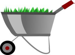 gray wheelbarrow with green grass as a graphic image