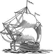 ancient sailing ship on water, illustration