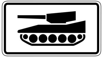 road sign with military equipment