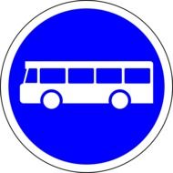 bus on a blue road sign