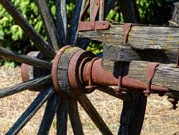 old wooden wheel axle