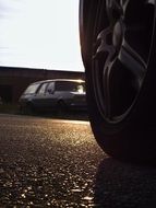 auto tires on the parking zone