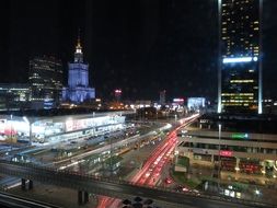 city at night, Poland, Warsaw