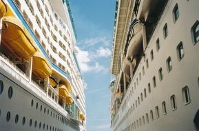 two cruise liners in harbor closeup