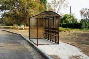 shield on bus stop at road, russia