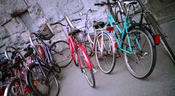 colorful bikes on the parking