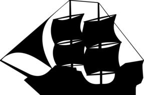 black silhouette of a ship on a white background