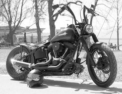 black and white photo of Harley Davidson motorcycle
