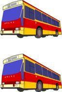 two red, blue and yellow buses, illustration