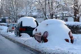 cars in the snow in winter