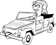 woman in a cartoon car drawing