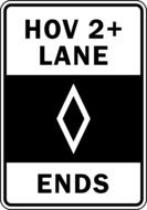 "Ending of the HOV 2+ Lane" sign clipart