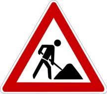 Red, black and white road sign warning of repairing work