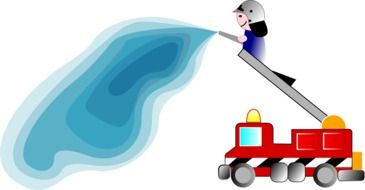 fireman on a fire truck, cartoon drawing