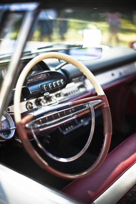 steering wheel in vintage car