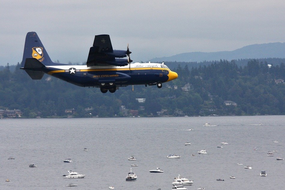 Airplane above the sea fair in Seattle