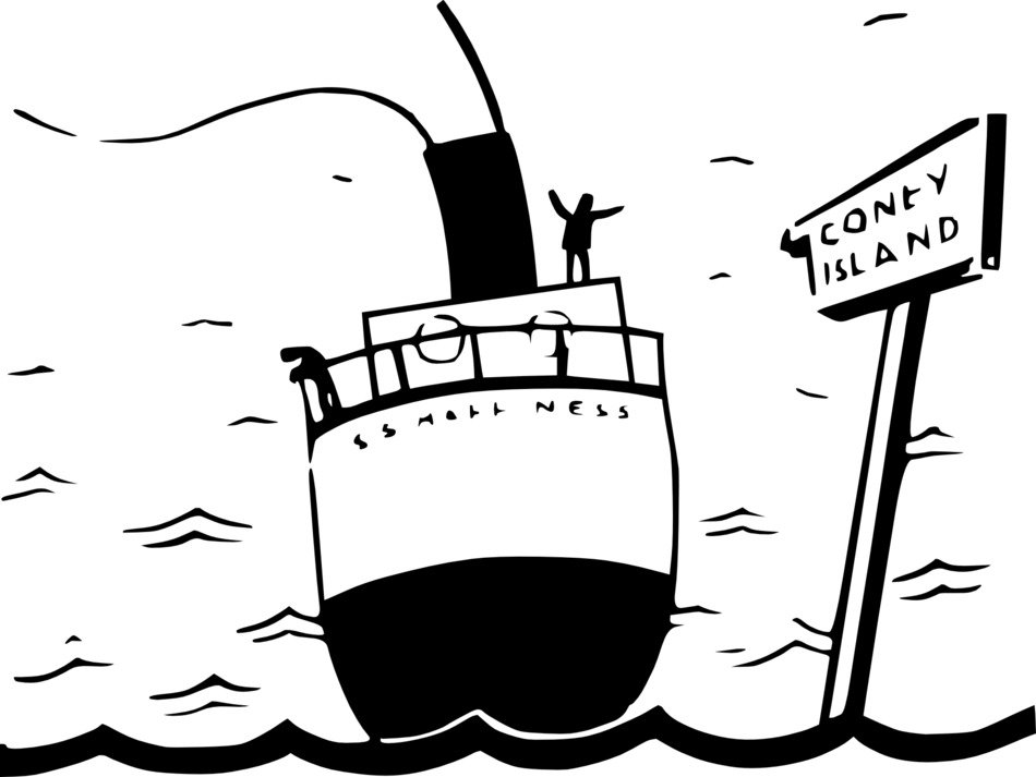 drawing of ship at conty island sign