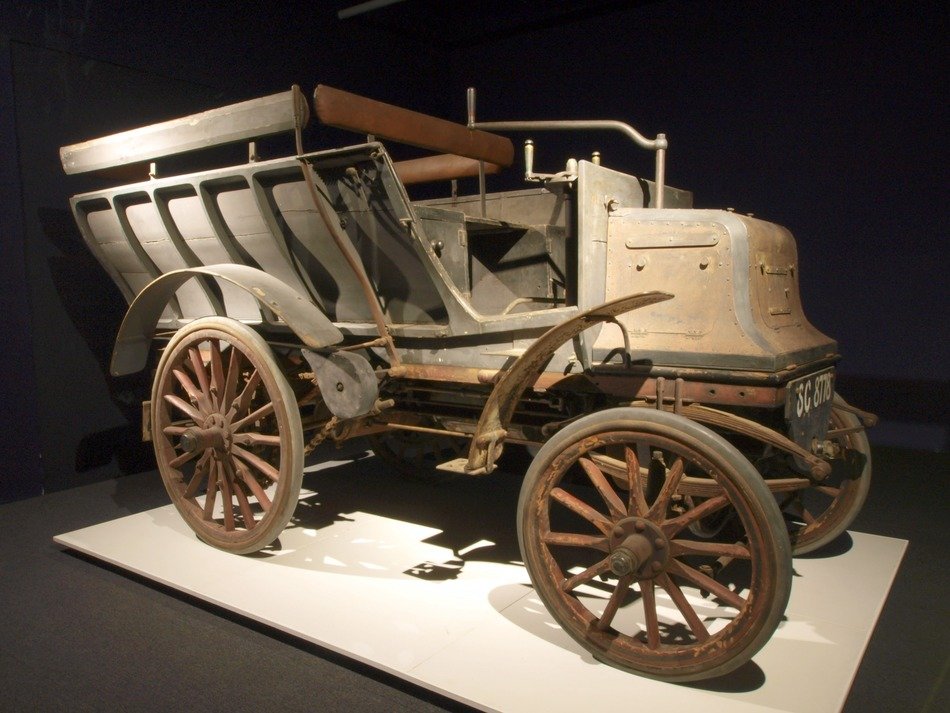 antique daimler car with wooden parts