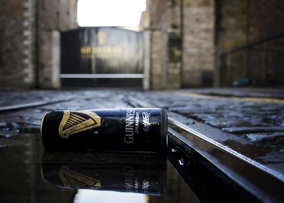 guinness can near tramline in dublin