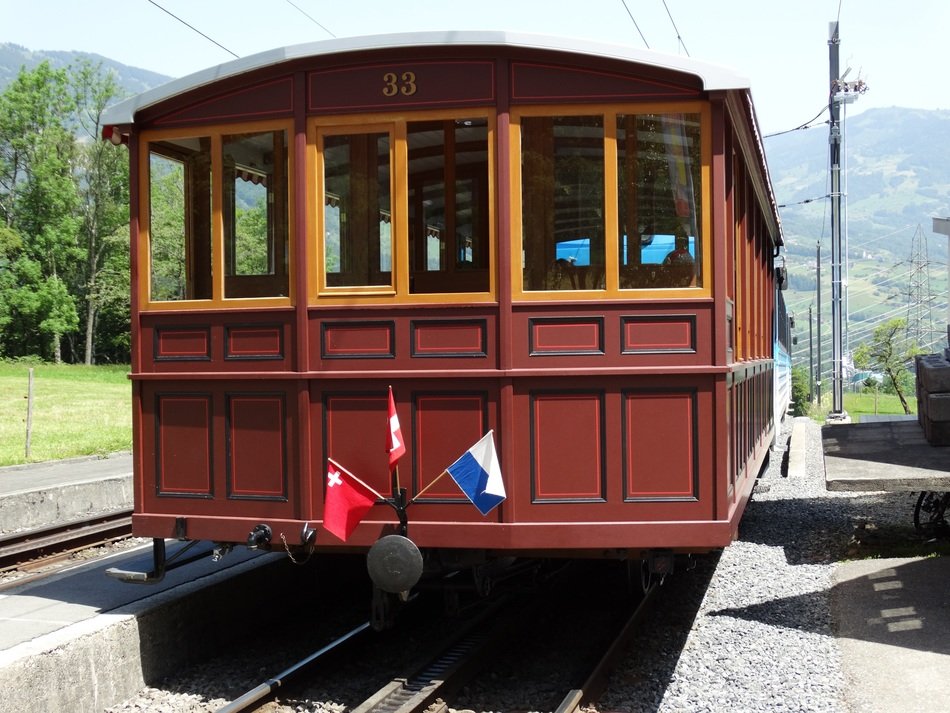 vintage railway car with flags