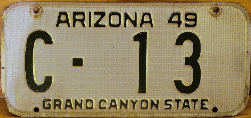 license plate arizona 49 c-13 grand canyonstate