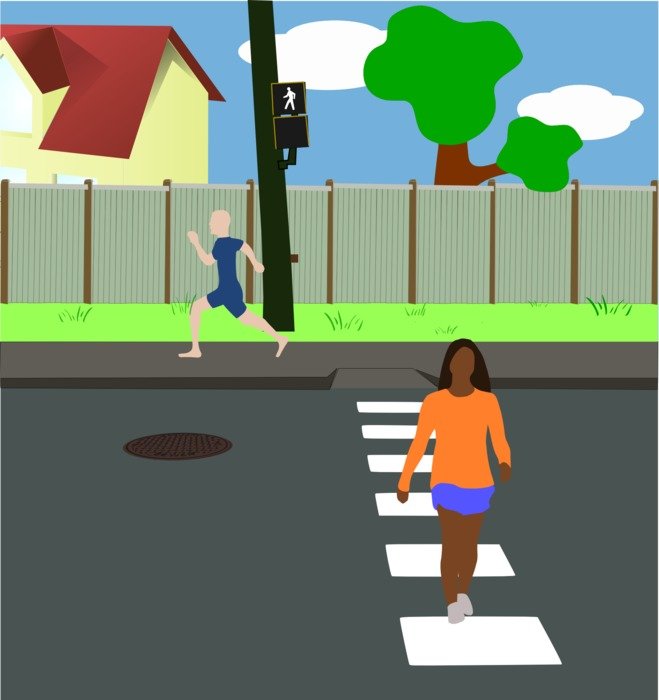 painted girl crossing the road
