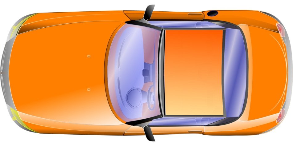 top view of an orange car