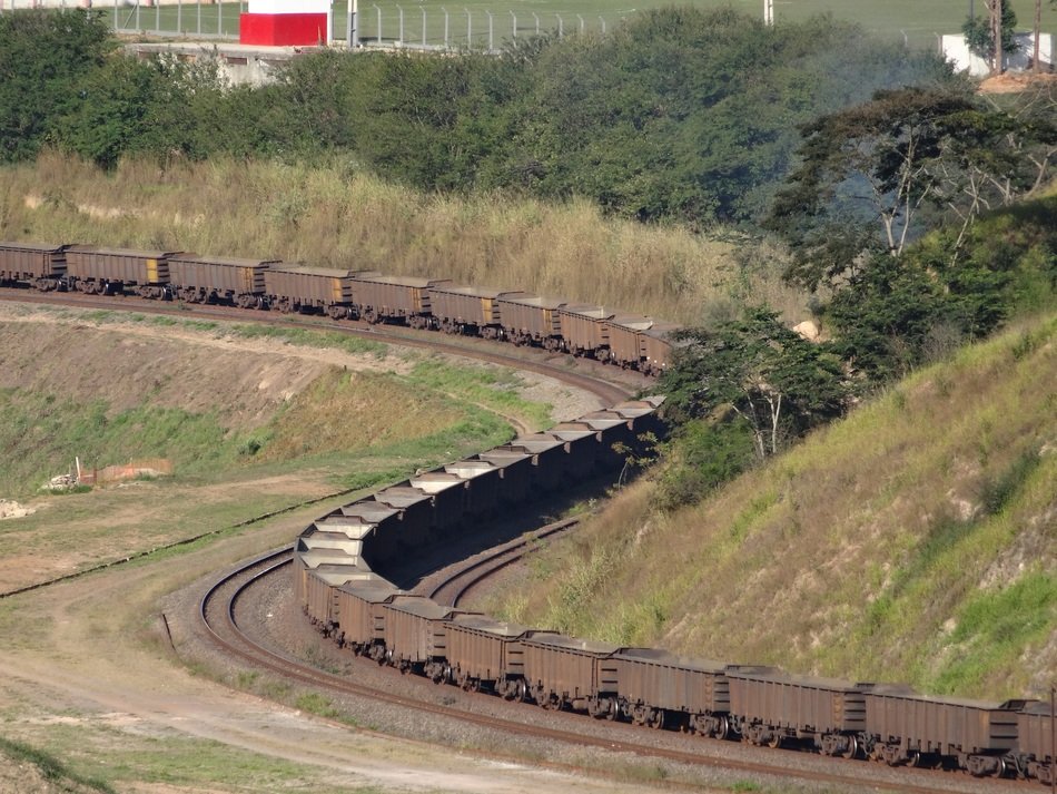 long cargo train on Estrada de Ferro Central do Brasil railroad, brazil