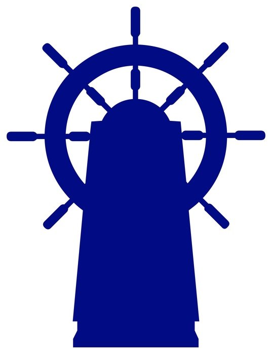 Blue silhouette of Ship wheel