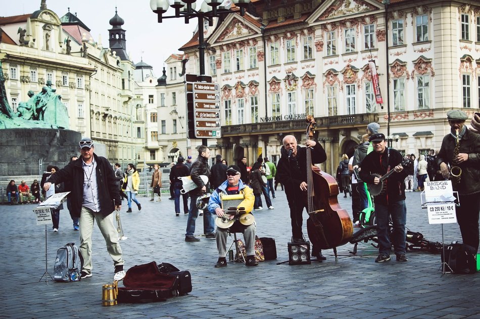 street musicians in the square