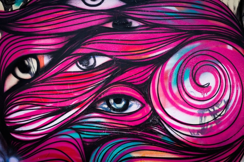 Colorful pink graffiti with eyes free image download