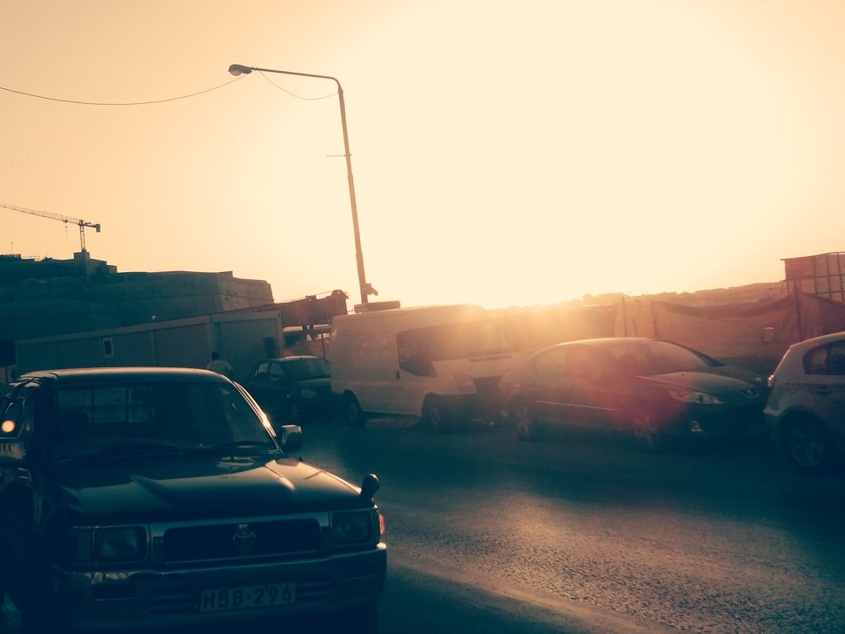Vintage picture of the street at the sunset